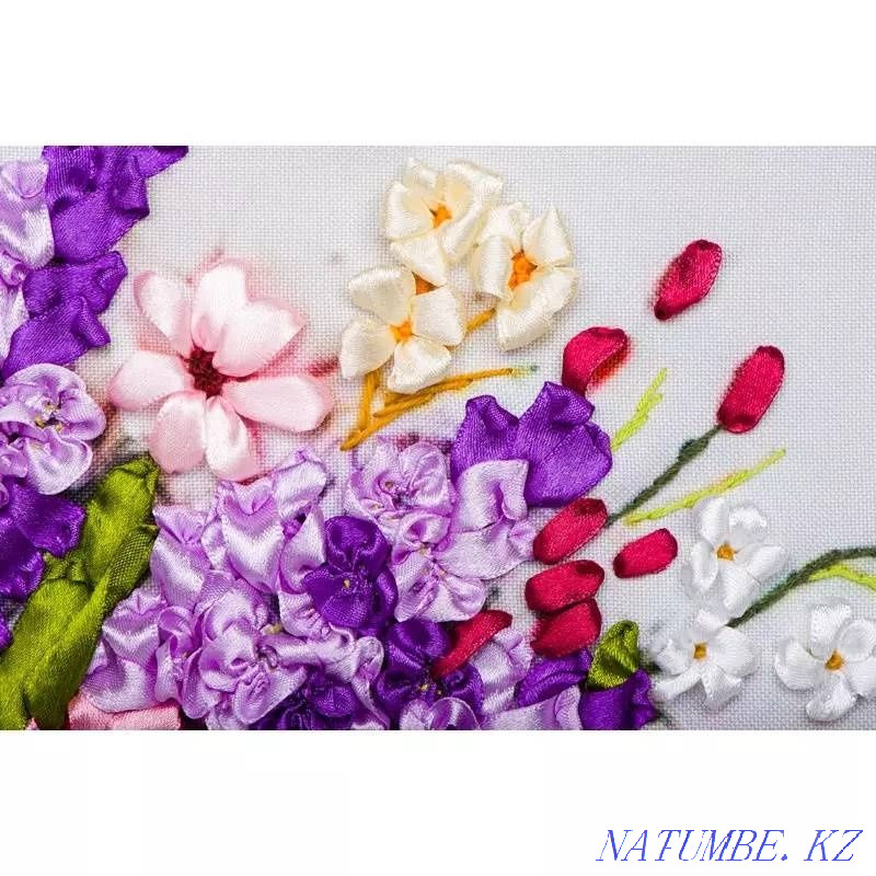 Picture author's embroidery with ribbons in a frame gift for a woman 45x55 cm Almaty - photo 3