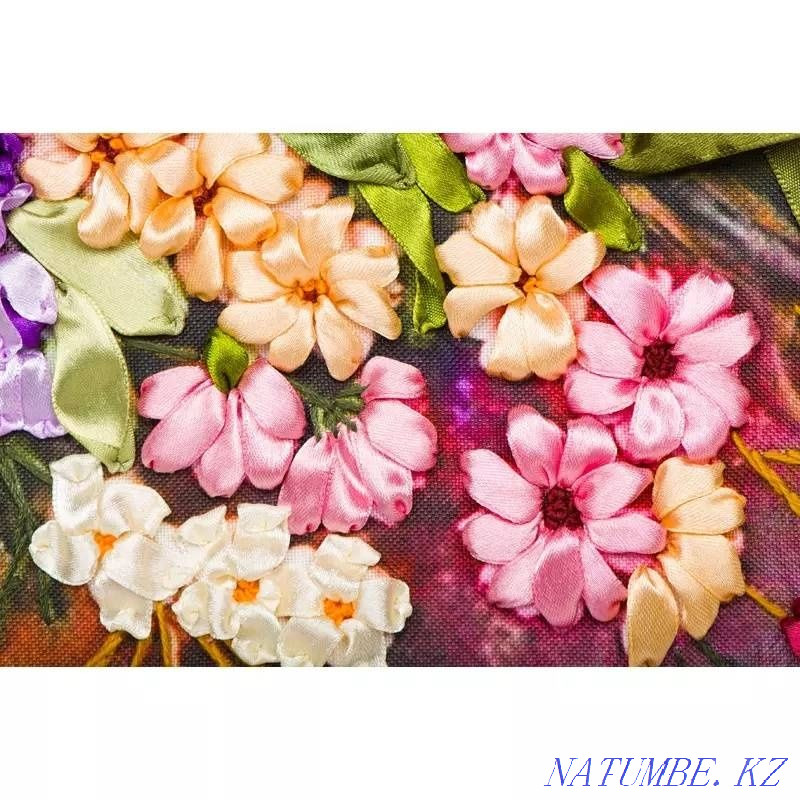 Picture author's embroidery with ribbons in a frame gift for a woman 45x55 cm Almaty - photo 2