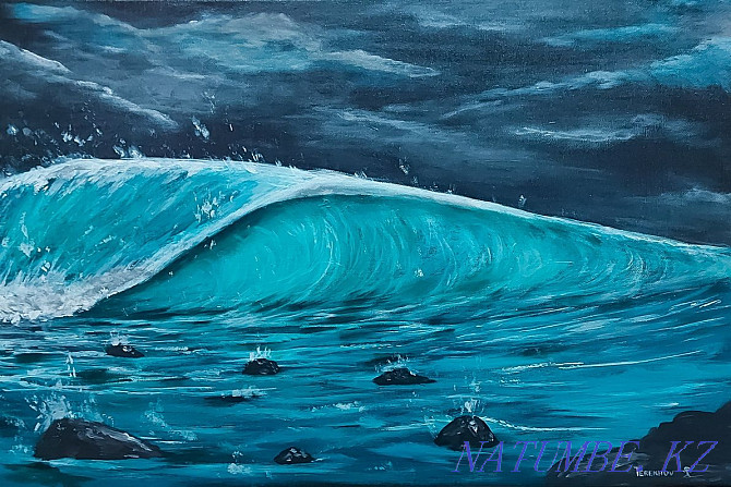 Modern painting on canvas."Night wave". Almaty - photo 1