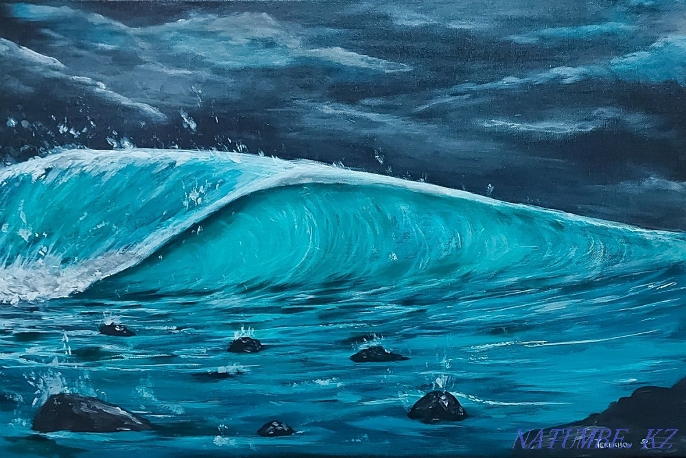 Картина современная на холсте."Ночная волна". Алматы - изображение 1