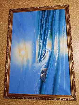 Морской пейзаж Картина маслом на холсте - "Море. 4 чайки" Балхаш
