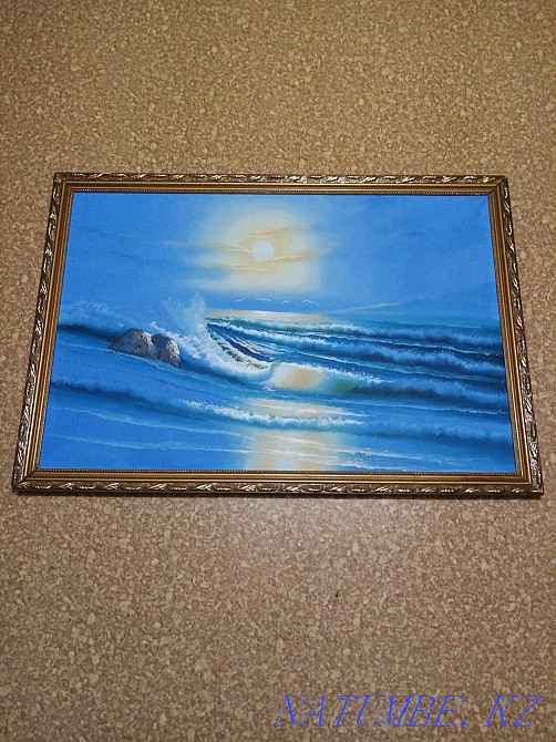 Seascape Oil painting on canvas - "Sea. 4 seagulls