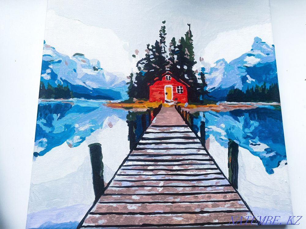 Продаю картину.ручная работа. «Домик у озера» Каменка - изображение 1