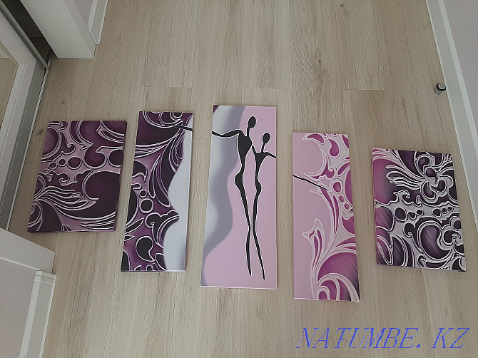Modular paintings in grey, pink and purple on wooden frames Astana - photo 1