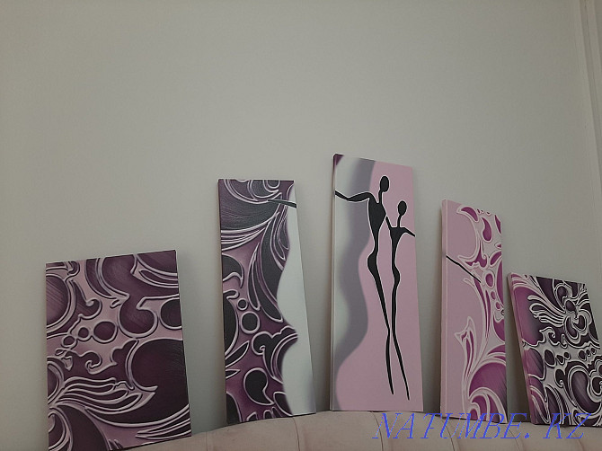 Modular paintings in grey, pink and purple on wooden frames Astana - photo 3