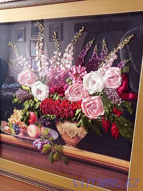 Картина подарок на 8 марта женский вышивка авторская натюрморт букет Алматы - изображение 2