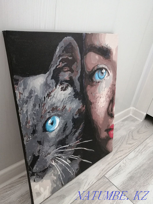 Картина с котиком и с человеком Алматы - изображение 1