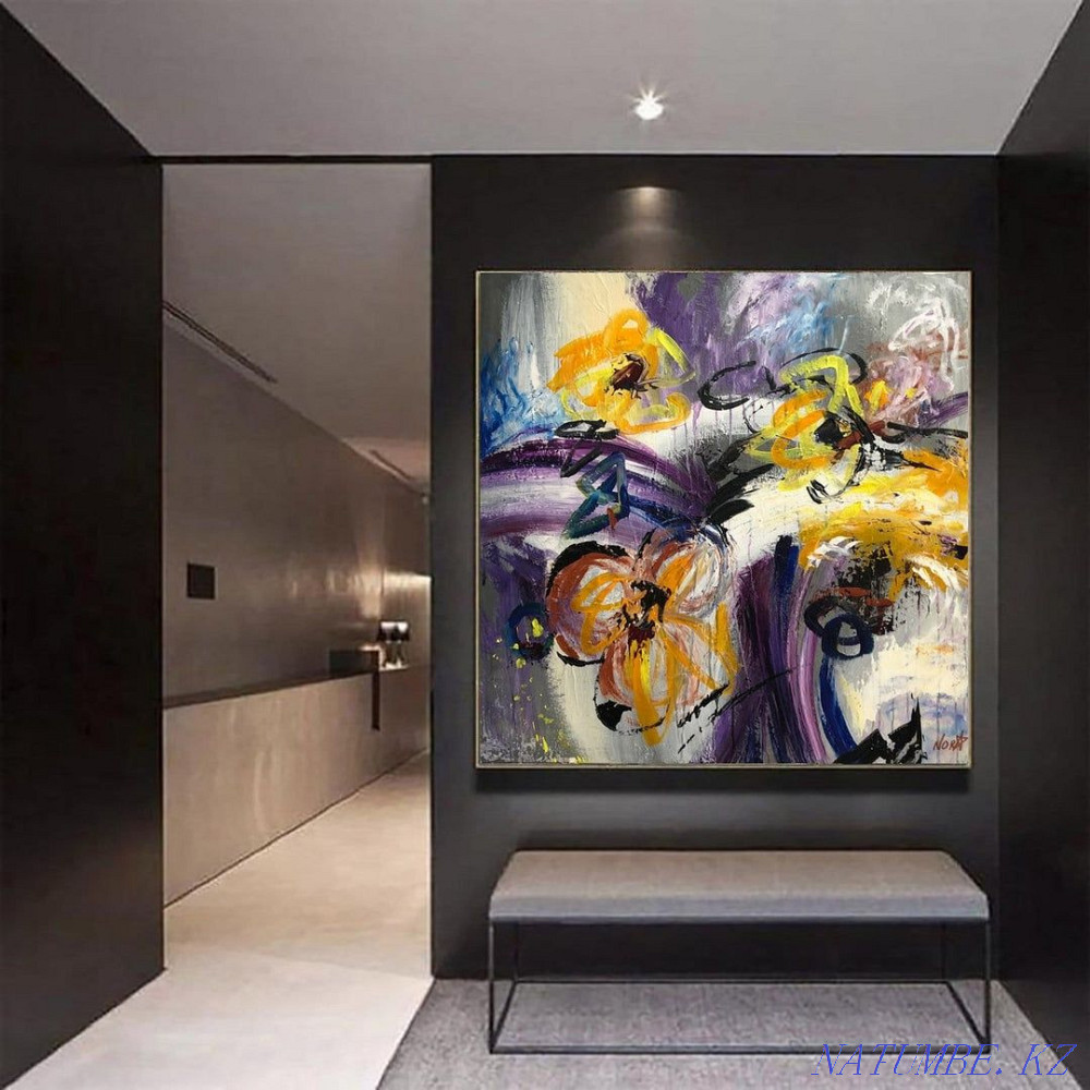 Картина абстрактные цветы холст масло ручная живопись Алматы - изображение 3