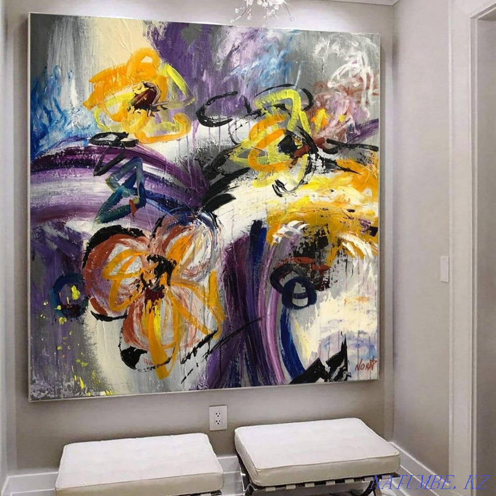 Картина абстрактные цветы холст масло ручная живопись Алматы - изображение 1