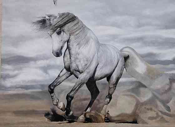 Картина маслом "Белая лошадь" Almaty