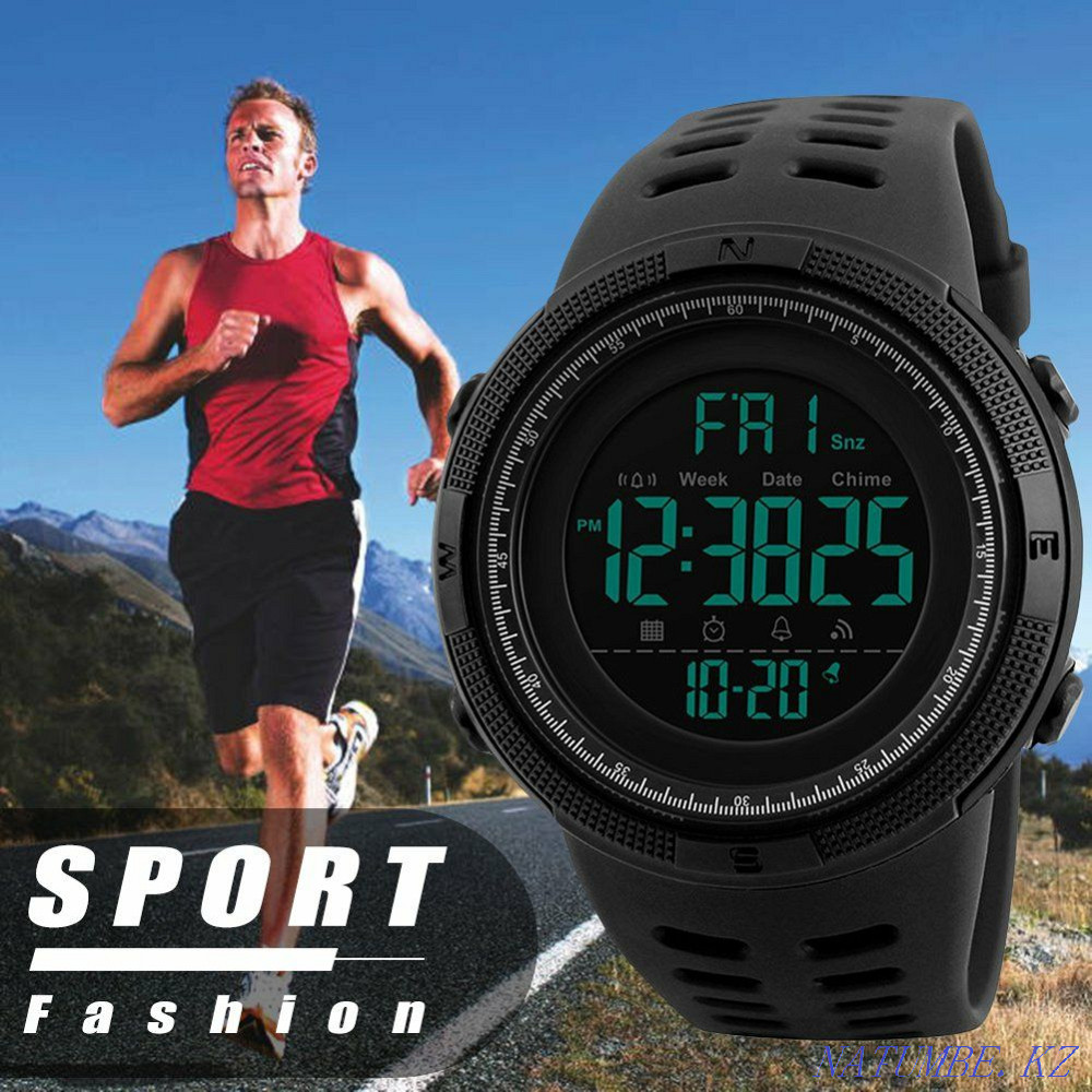 Часы наручные Skmei Black водонепроницаемые с El shinner подсветкой. Алматы - изображение 1