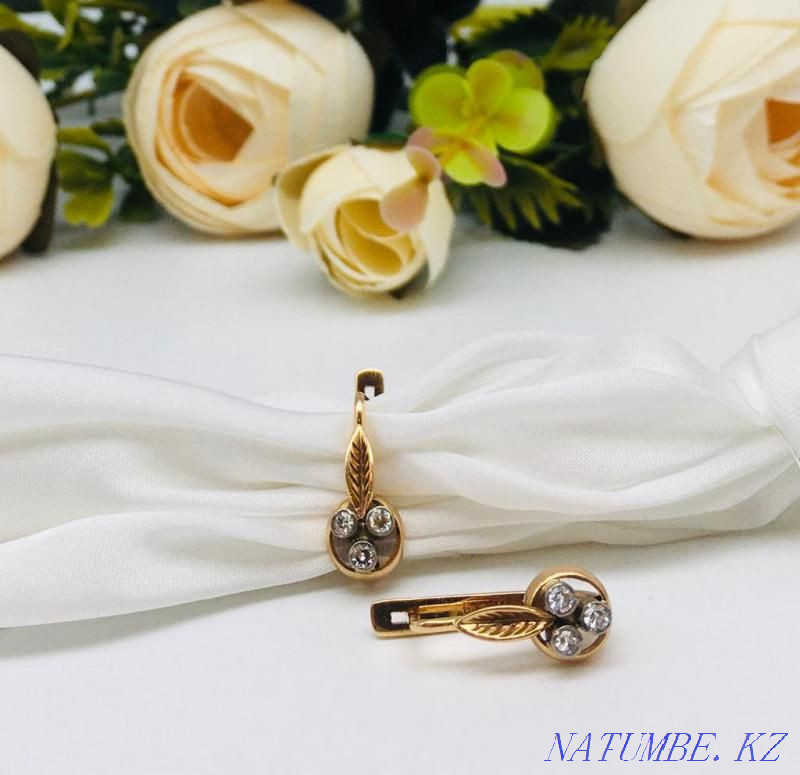 Серьги с камнями, золото 585 Россия, вес 4.63 г. «Ломбард Белый» Астана - изображение 2