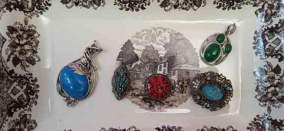 Silver pendants with natural stones. Czechoslovakia. Almaty