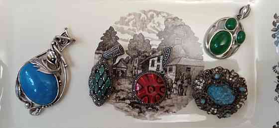 Silver pendants with natural stones. Czechoslovakia. Almaty