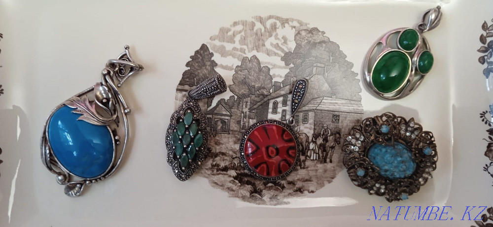 Silver pendants with natural stones. Czechoslovakia. Almaty - photo 2