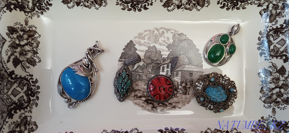 Silver pendants with natural stones. Czechoslovakia. Almaty - photo 1