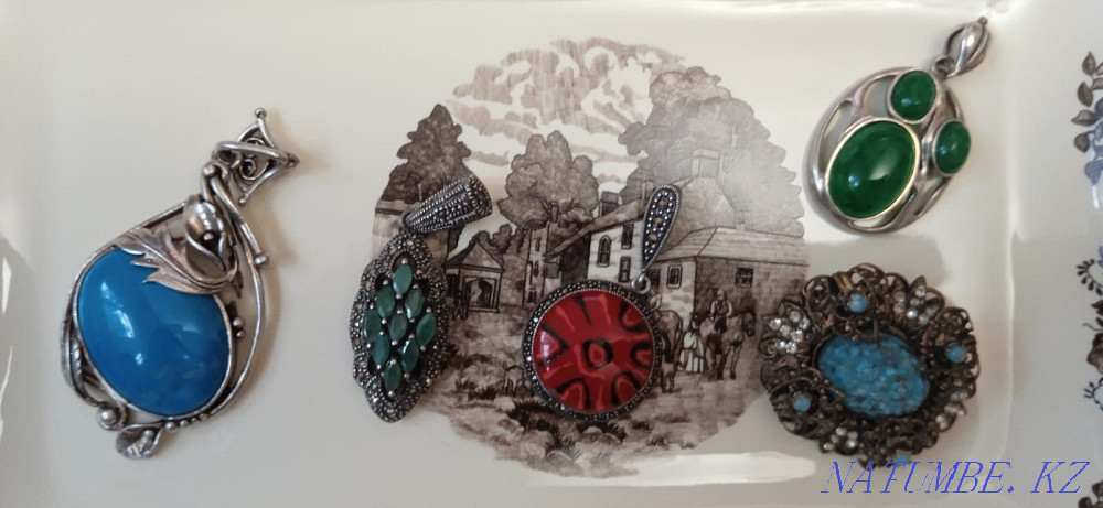 Silver pendants with natural stones. Czechoslovakia. Almaty - photo 3