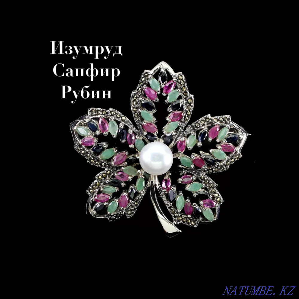 Brooch with natural Sapphires, Emeralds, Rubies Almaty - photo 1