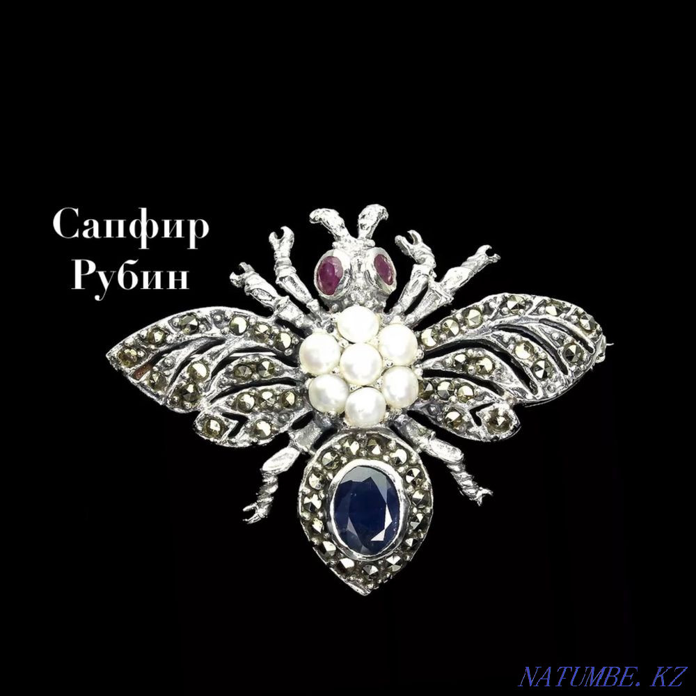 Брошь с натуральным Сапфиром и Рубинами Алматы - изображение 1