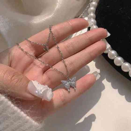 Shiny butterfly necklace free shipping Almaty
