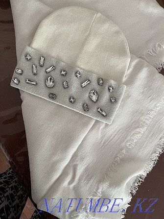 Шапка платок палантин шарф белый Петропавловск - изображение 1