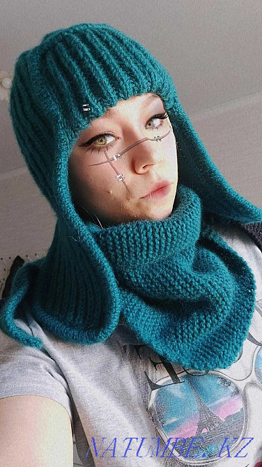 Шапка ушанка вязаная и бактуз(шарф) Астана - изображение 1