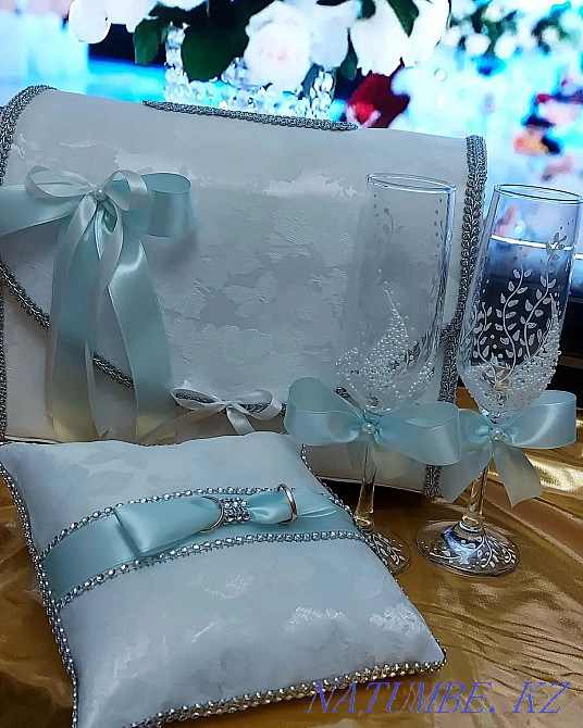 Бакалы,фужеры,подушечки для колец,банк,Наборы для молодоженов на стол Шымкент - изображение 2