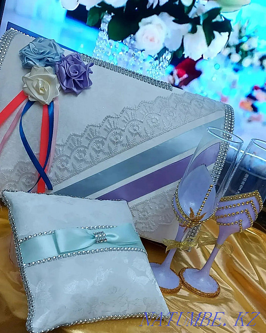 Бакалы,фужеры,подушечки для колец,банк,Наборы для молодоженов на стол Шымкент - изображение 3