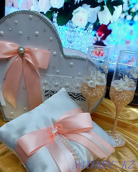 Бакалы,фужеры,подушечки для колец,банк,Наборы для молодоженов на стол Шымкент - изображение 5