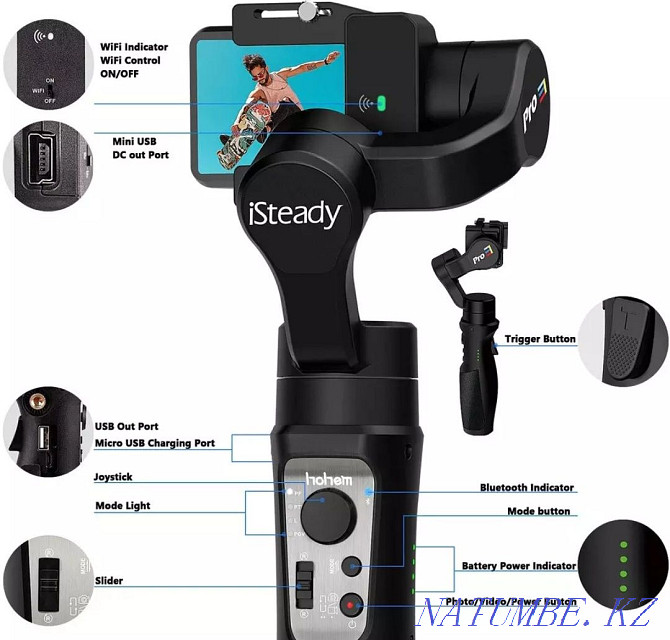 HOHEM iSteady PRO 3 экшн камераларына арналған бейне тұрақтандырғыш (steadicam). Гульдала - изображение 4