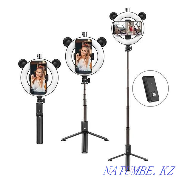 Selfie stick with ring lamp + tripod for phone BY6 Perfe Almaty - photo 1