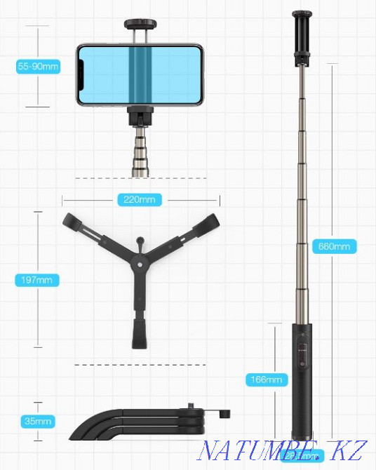Bluetooth қашықтан басқару пульті бар селфи таяқшасы/монопод/штрипод/штрипод BlitzWolf® BS9  Астана - изображение 3