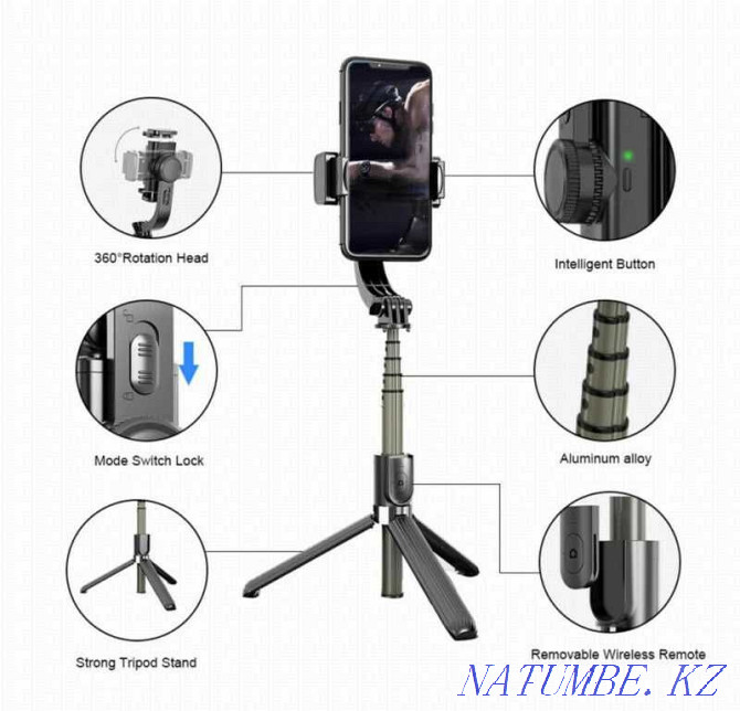 3in1 Gimbal L08 stabilizer for phone + monopod + tripod Almaty - photo 4