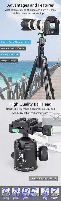 2-де 1, штатив 201 см + монопод, алюминий, + шар басы  Алматы - изображение 5