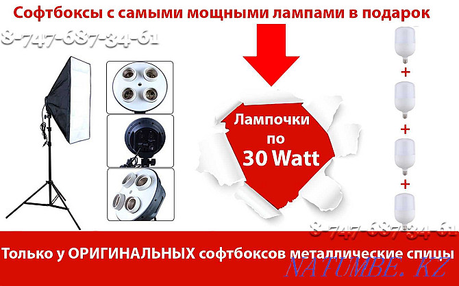 Софтбоксы. Очень яркие лампы по 30w + микрофон петличка Алматы - изображение 1