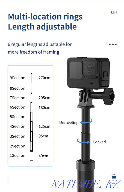 Telesin carbon monopod 2.7 meters for GoPro max and 360 cameras Almaty - photo 4