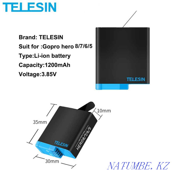 Battery ( Battery ) + charger for Gopro 5 /6 /7 /8 /9 /10 TELESIN Almaty - photo 5
