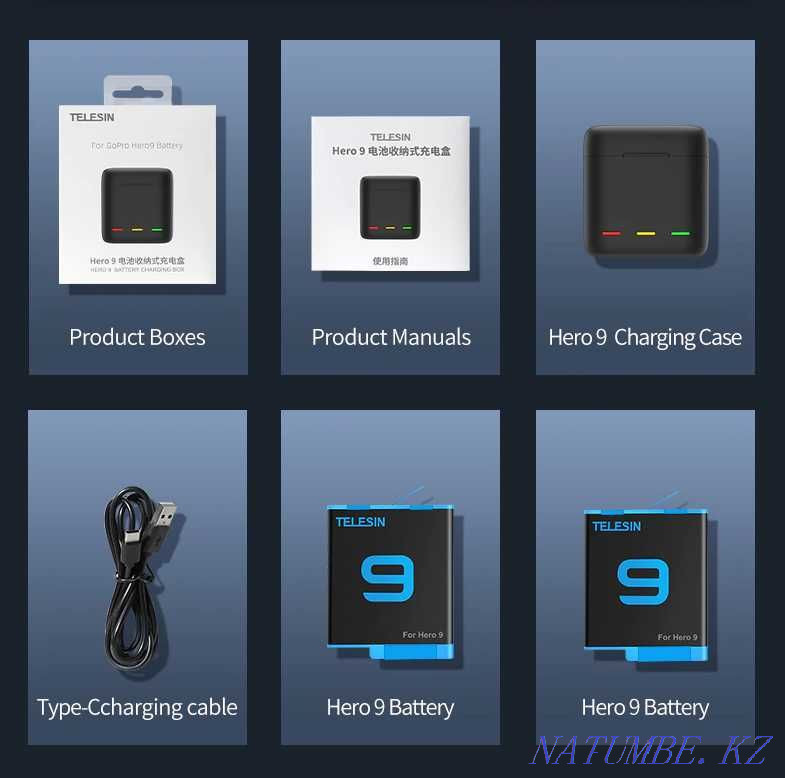 Battery ( Battery ) + charger for Gopro 5 /6 /7 /8 /9 /10 TELESIN Almaty - photo 6
