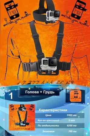 Комплект - крепление на грудь + голову для экшн камера GoPro, SJCAM Алматы