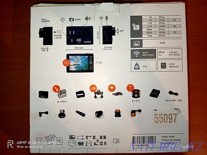 Экшн камерасы ACME VR302 4K Спорт & AMP; әрекет камерасы қара  Петропавл - изображение 7