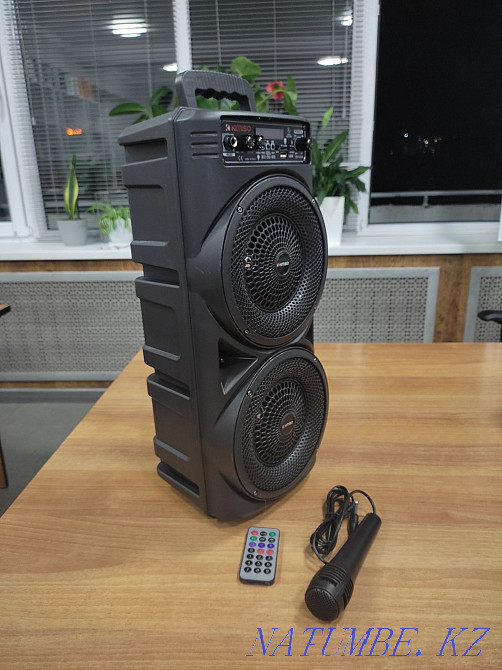 Микрофон және қашықтан басқару пульті бар динамик Портативті динамик Акустикалық. Kaspi  Алматы - изображение 1