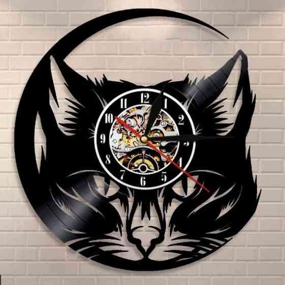 Винтажные настенные часы из виниловой пластинки, с изображением Кошки Semey