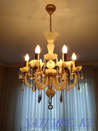 White frosted glass chandelier with crystal pendants Almaty - photo 1