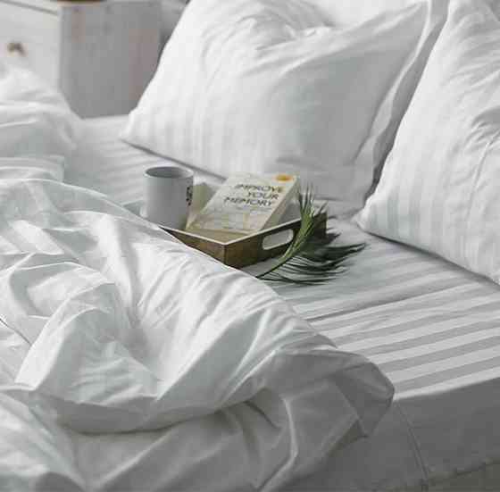 Страйп сатин, постельное для гостиниц отеля. Белая постель. Astana