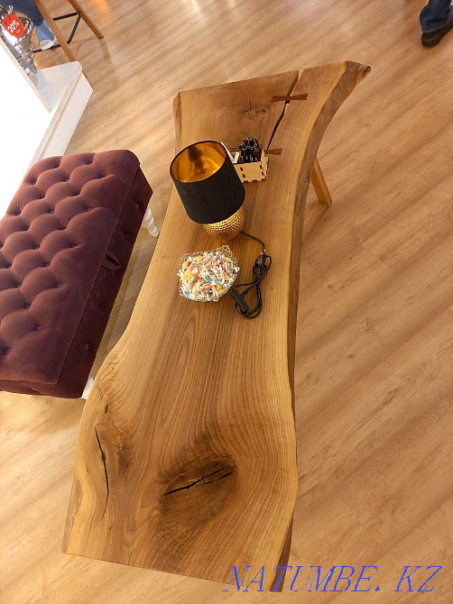 Coffee table made of solid Walnut slab! With wooden legs! Almaty - photo 1
