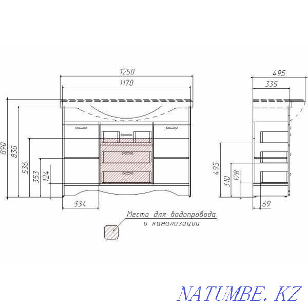 Тумба с раковиной RICH "65,80,105,120 см." с 3 ящиками Астана - изображение 4