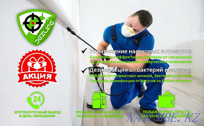 PROMOTION Disinfection of premises DESTRUCTION of bedbugs, rodents, cockroaches Almaty - photo 1