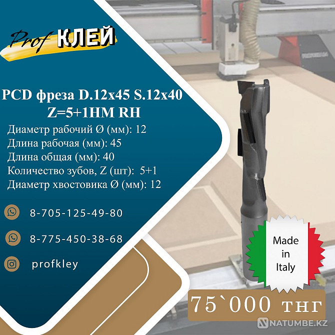 Pcd cutter D.12x45 S.12x40 Z=5+1 Hm Rh Kostanay - photo 1