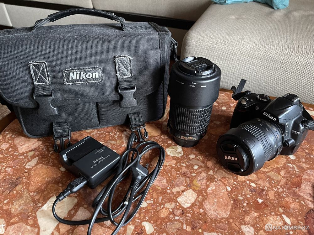 Камера; фотоаппарат Nikon d3000 + зум-телеобъектив и китовый объектив Алматы - изображение 1