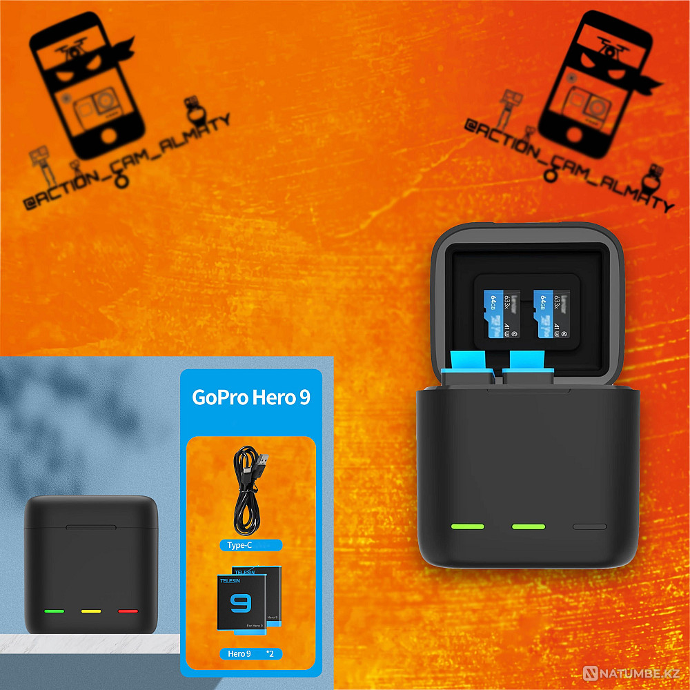 Charging box for 3 batteries + 2 GoPro 9 batteries; 10; 11 TELESIN  - photo 3